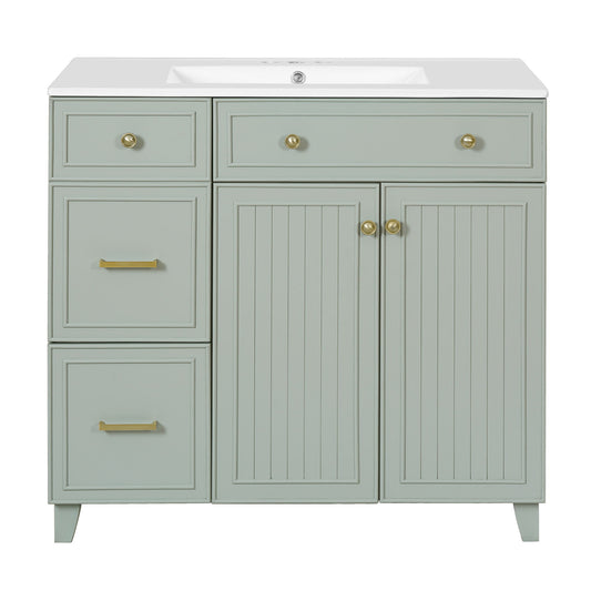 36" Bathroom Vanity With Sink, Soft Close Doors, Adjustable Shelves - Green