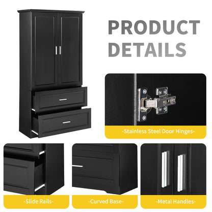 Tall Bathroom Storage Cabinet, Cabinet With 2 Doors And Drawers, Adjustable Shelf