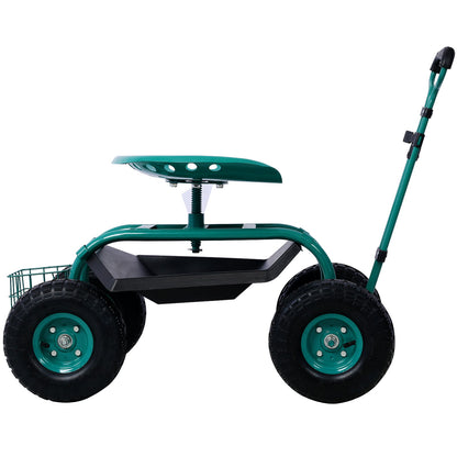 Rolling Garden Scooter Cart Seat With Wheels, 360 Swivel, Tool Tray
