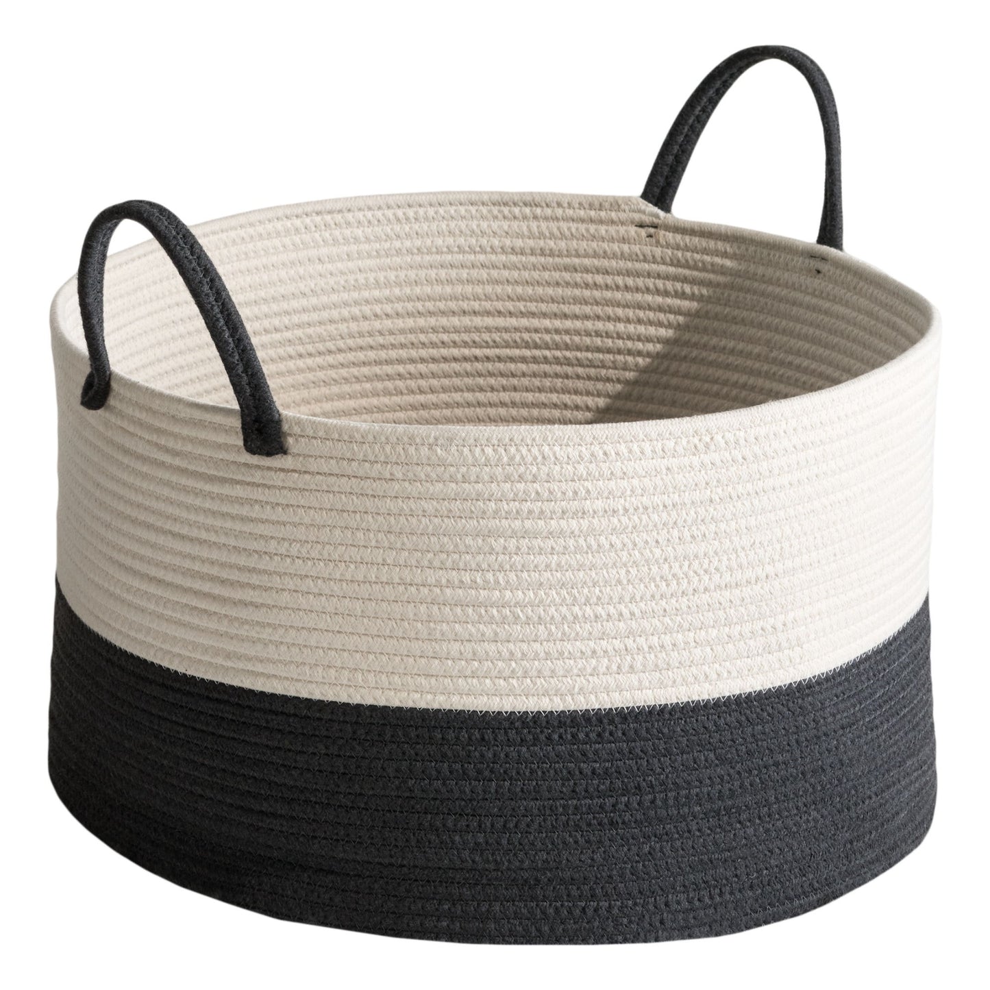 Cotton Round Laundry And Storage Basket With Sturdy Handles - Gray / White