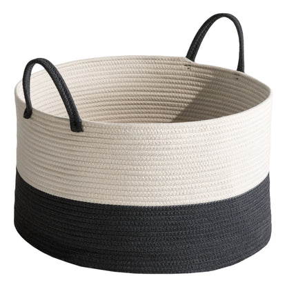 Cotton Round Laundry And Storage Basket With Sturdy Handles - Gray / White