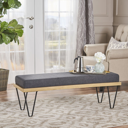 Upholstered Bench With Hairpin Legs - Charcoal Gray