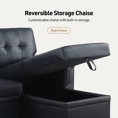Lexi - Vegan Leather Modern Reversible Sleeper Sectional Sofa With Storage Chaise