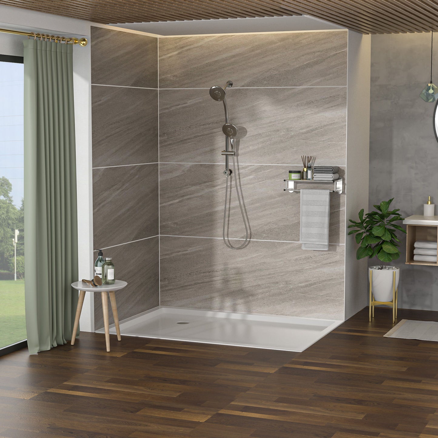 Dual Shower Head With Adjustable Slide Bar And Multi Function Settings