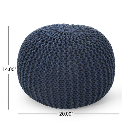 Bordeaux - Knitted Cotton Round Pouf Ottoman, Floor Cushion