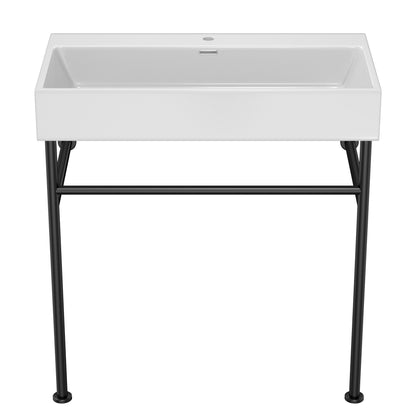Ceramic Console Bathroom Sink With Overflow