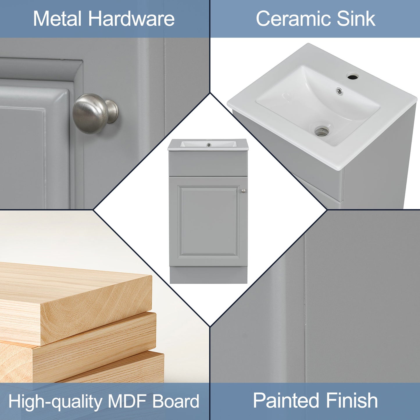 Bathroom Vanity With Sink, Vanity Cabinet With Door Shelf And Adjustable Shelf - Gray