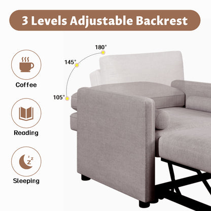 3 In 1 Convertible Sleeper Chair With Adjustable Backrest, Lounger Chair Turns Into Bed