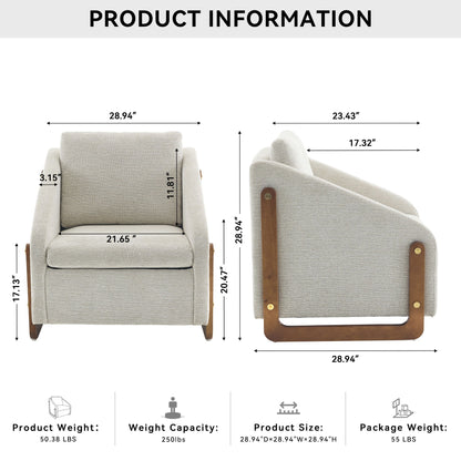 Modern Chenille Upholstered Armchair With Wooden Side Frame