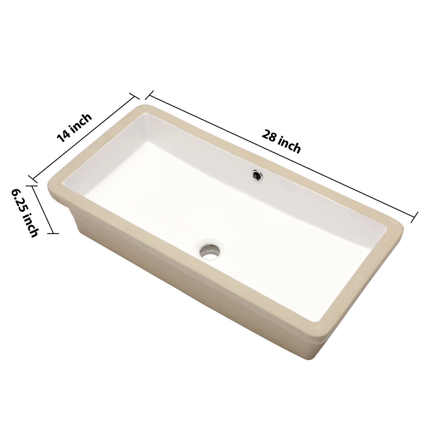 Modern Rectangular Undermount Bathroom Sink With Overflow Ceramic