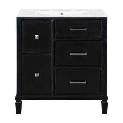 Bathroom Vanity With Ceramic Sink, Flip Out Drawer Design For Plumbing, Soft Close Drawers