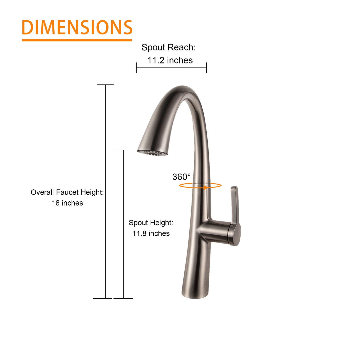 Kitchen Faucet With Pull Out Spray, Stainless Steel, 16" Height - Brushed Nickel
