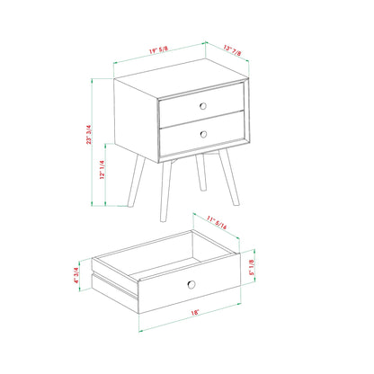 Mid Century Modern Double Drawer Nightstand - Caramel