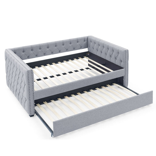 Inspired Upholstered Daybed With Trundle, Button Tufted