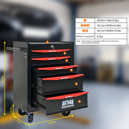 Rolling Metal Tool Chest With Drawers, Steel Storage Cabinet With Ball Bearing Slides