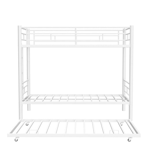 Metal Bunk Bed For Kids, Convertible Bedframe With Ladders & Guardrail