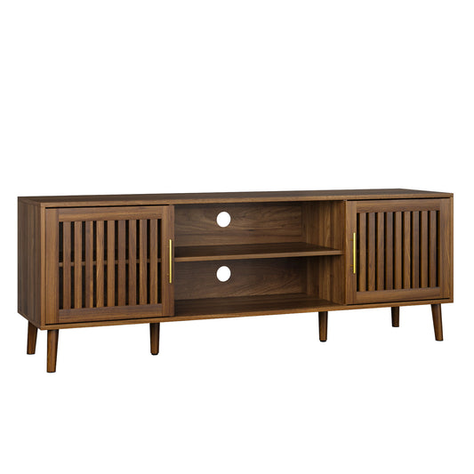 TV Stand With 2 Grille Door Cabinets And Adjustable Storage Rack, Suitable For Medieval Modern TV Cabinets, Entertainment Center With Storage Space - Walnut Wood