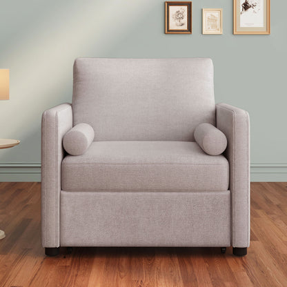 3 In 1 Convertible Sleeper Chair With Adjustable Backrest, Lounger Chair Turns Into Bed